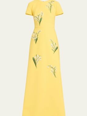 Yellow Floral Embroidered Maxi Dress Carolina Herrera new with rag
